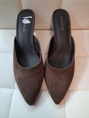 Aerosoles Brown Suede Pointed-Toe Slide In Mules Heels Size 11